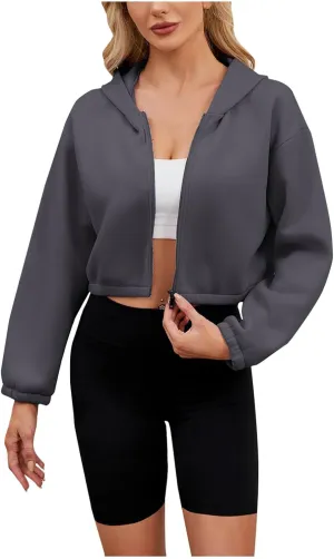 Akklian Womens Casual Zip Up Cropped Hoodie Sweatshirts 2024 Fall Fashion Long Sleeve Short Jacket Teen Girls Preppy Clothes