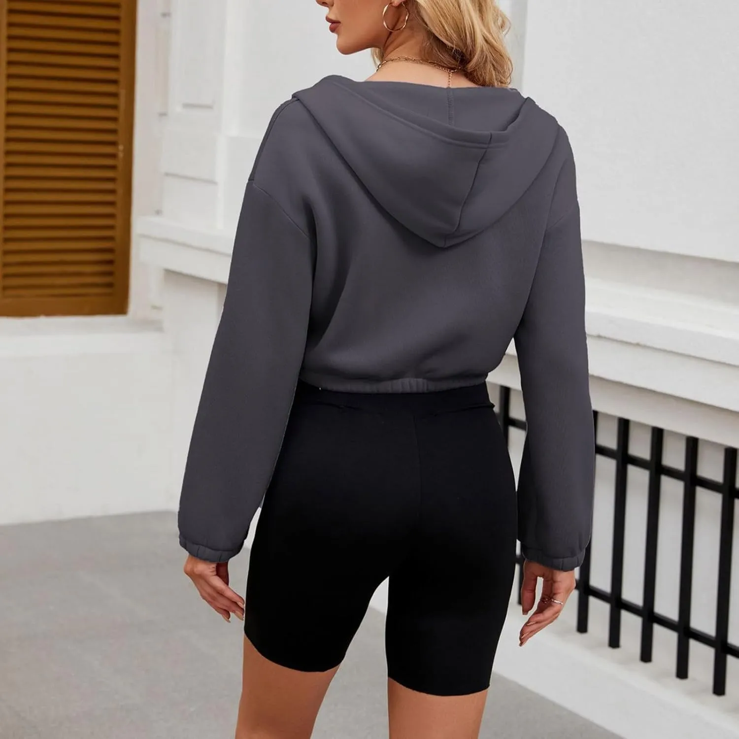 Akklian Womens Casual Zip Up Cropped Hoodie Sweatshirts 2024 Fall Fashion Long Sleeve Short Jacket Teen Girls Preppy Clothes