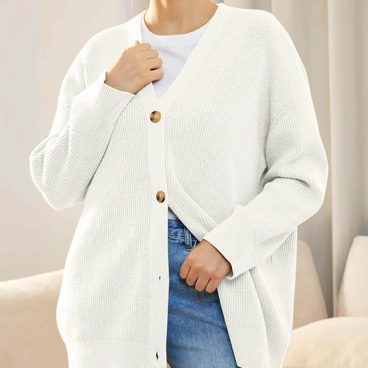 Cardigans for Women Trendy Oversized Long Sleeve Button Open Front Knit Sweater Fashion Outerwear Coats with Pockets