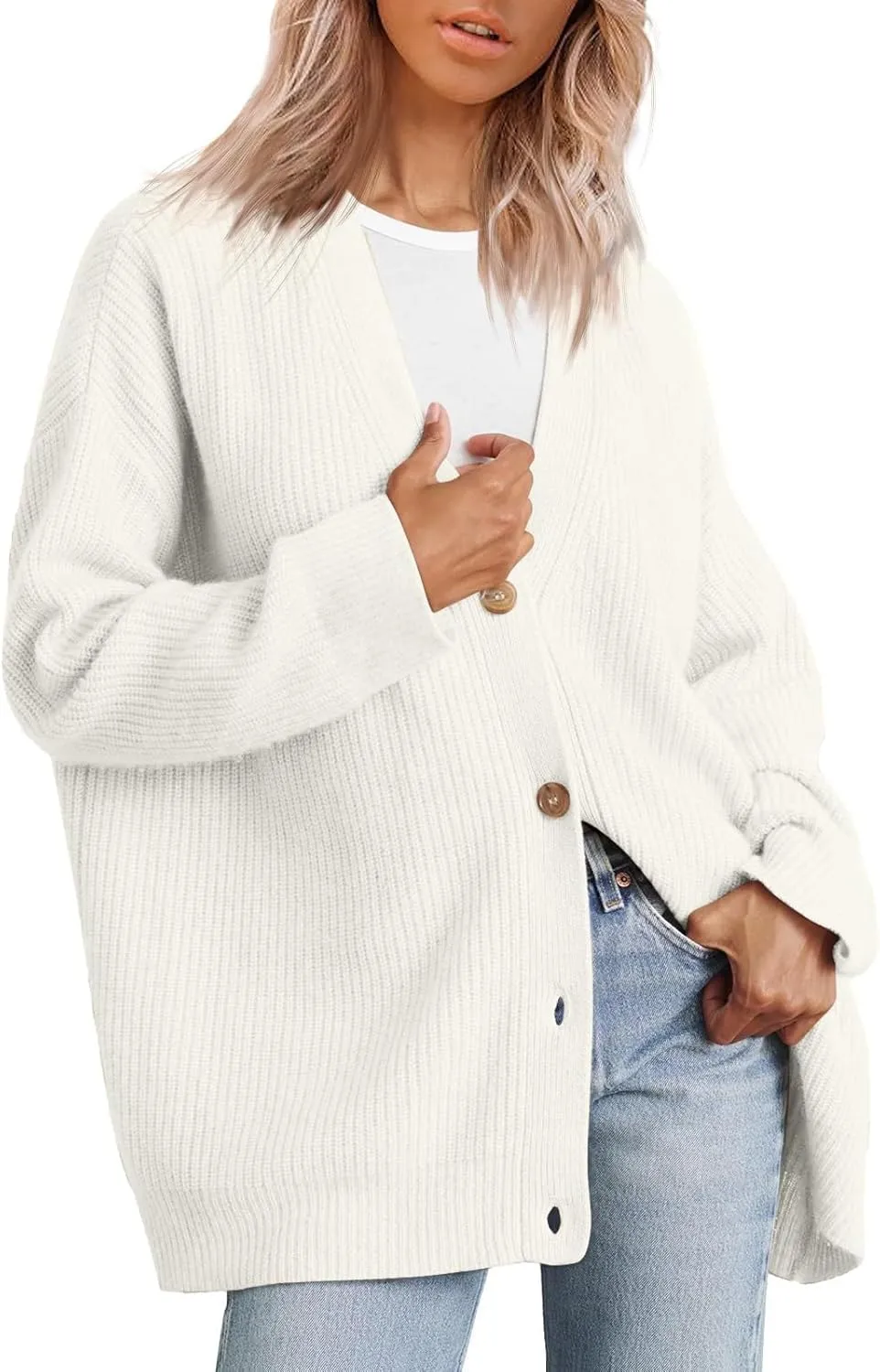 Cardigans for Women Trendy Oversized Long Sleeve Button Open Front Knit Sweater Fashion Outerwear Coats with Pockets