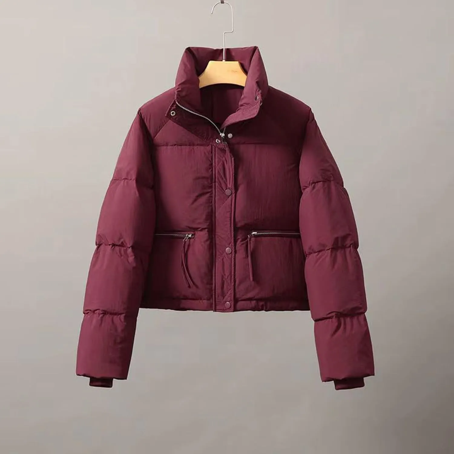 Cropped Puffer Down Jackets Women Lightweight Quilted Jackets Long Sleeve Zip Up Warm Coats Outwear Outdoor