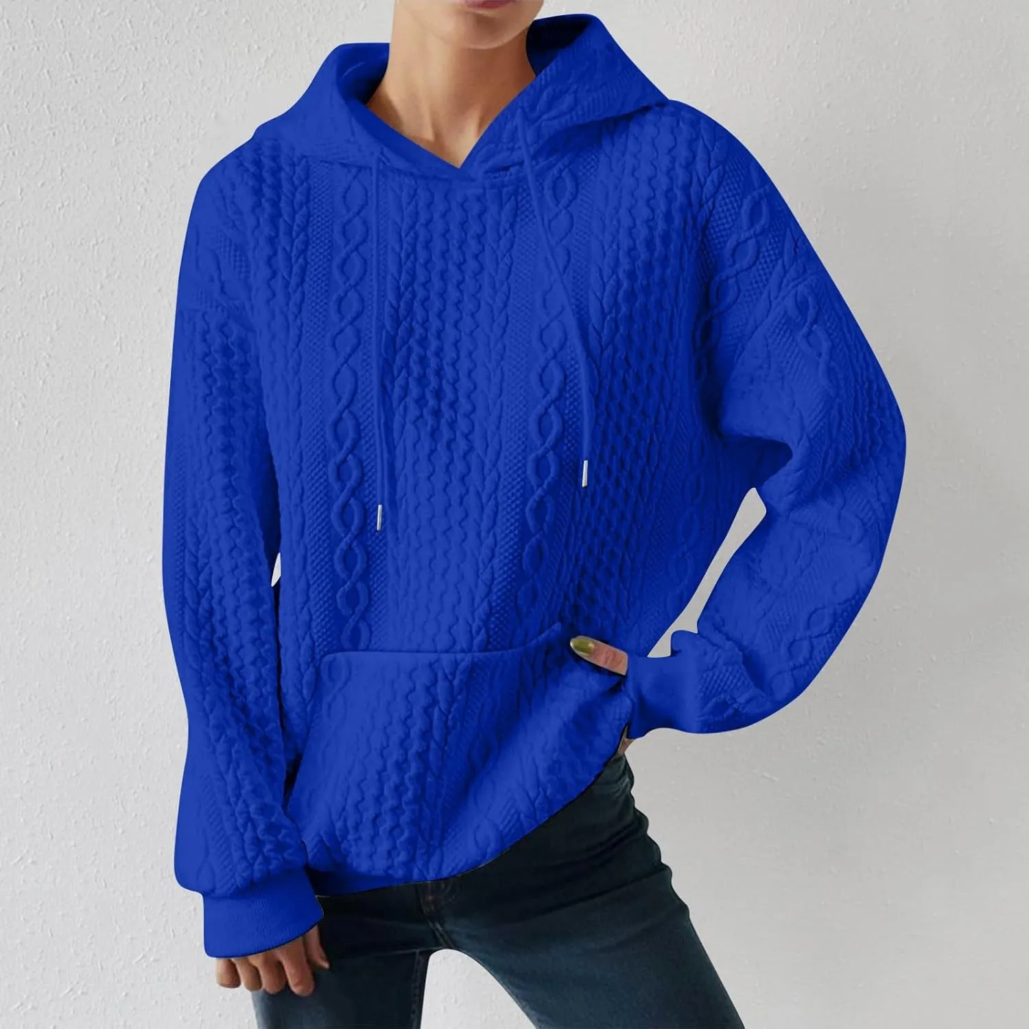 LCMTWX Womens Winter Fuzzy Fleece Jacket New Solid Hooded Thickened Jacquard Long Sleeve Sweater Coat Top Hooded Coats