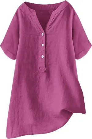 Linen Blouses for Women Linen Button Down Shirt Summer Short Sleeve Boho Plus Size Top Tunic Dressy Peasant Shirts