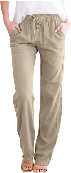 Linen Pants Women 2025 Summer Drawstring Pants Casual Loose Wide Leg Lounge Pants for Beach Travel Vacation