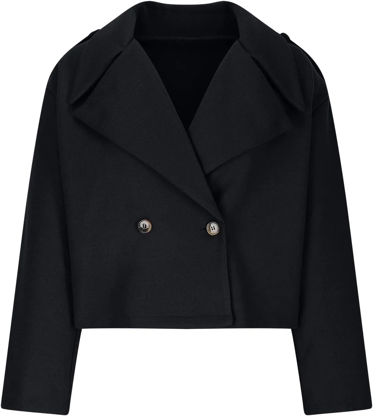 Lmdudan Women's Cropped Wool Blend Coat Notch Lapel Blazer Jacket Business Casual Winter Crop Pea Coat Cardigan Tops