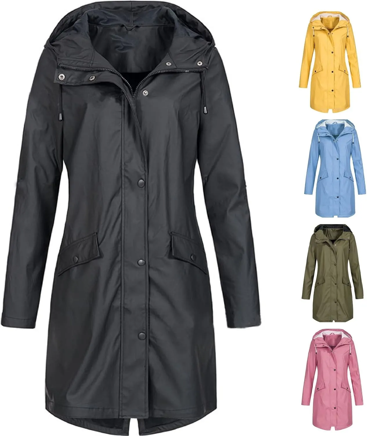 Long Raincoat for Women Waterproof with Hood Lightweight Hooded Windbreaker Jacket Active Outdoor Rain Jacket