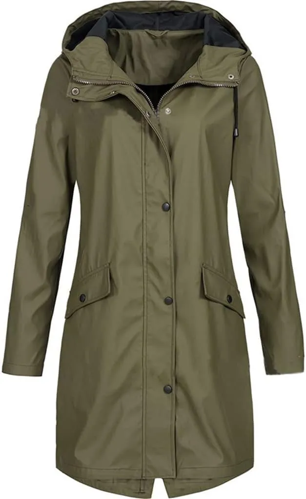 Long Raincoat for Women Waterproof with Hood Lightweight Hooded Windbreaker Jacket Active Outdoor Rain Jacket