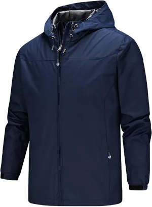 Mens Hiking Hooded Coats Lightweight Slim Fit Jackets Outdoor Travel Waterproof Rain jackets with Zip Pockets
