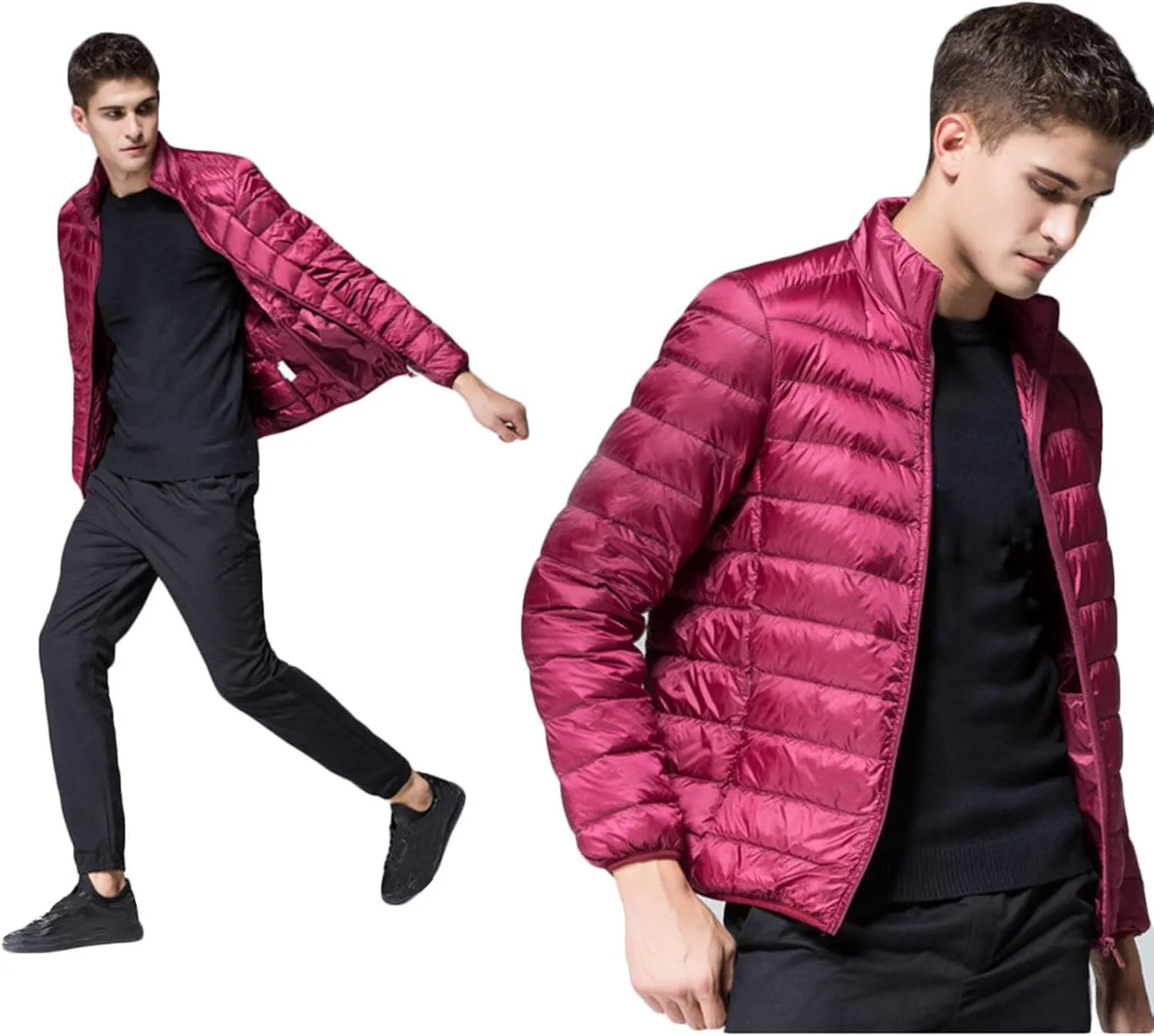 Men's Packable Water-Resistant Puffer Jacket Lightweight Quilted Jackets Casual Full Zip Down Jackets Warm Winter Coats