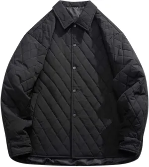 Men's Windbreaker Puffer Jacket Down Coats Winter Lightweight Loose Fit Jackets Lapel Plus Size Button Quilted Jackets