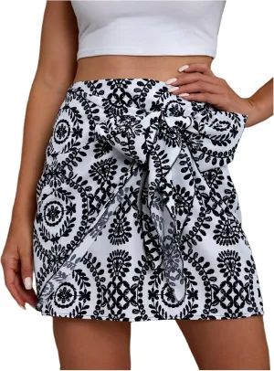 Milumia Women's Summer Boho Wrap Mini Skirt Allover Print High Waisted Knot Side Short Vacation Beach Skirt
