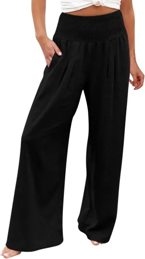 Plus Size Wide Leg Pants for Women Loose Fit Elastic High Waisted Straight Leg Palazzo Pant with Pockets Lounge Trousers