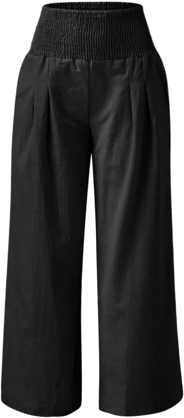 Plus Size Wide Leg Pants for Women Loose Fit Elastic High Waisted Straight Leg Palazzo Pant with Pockets Lounge Trousers