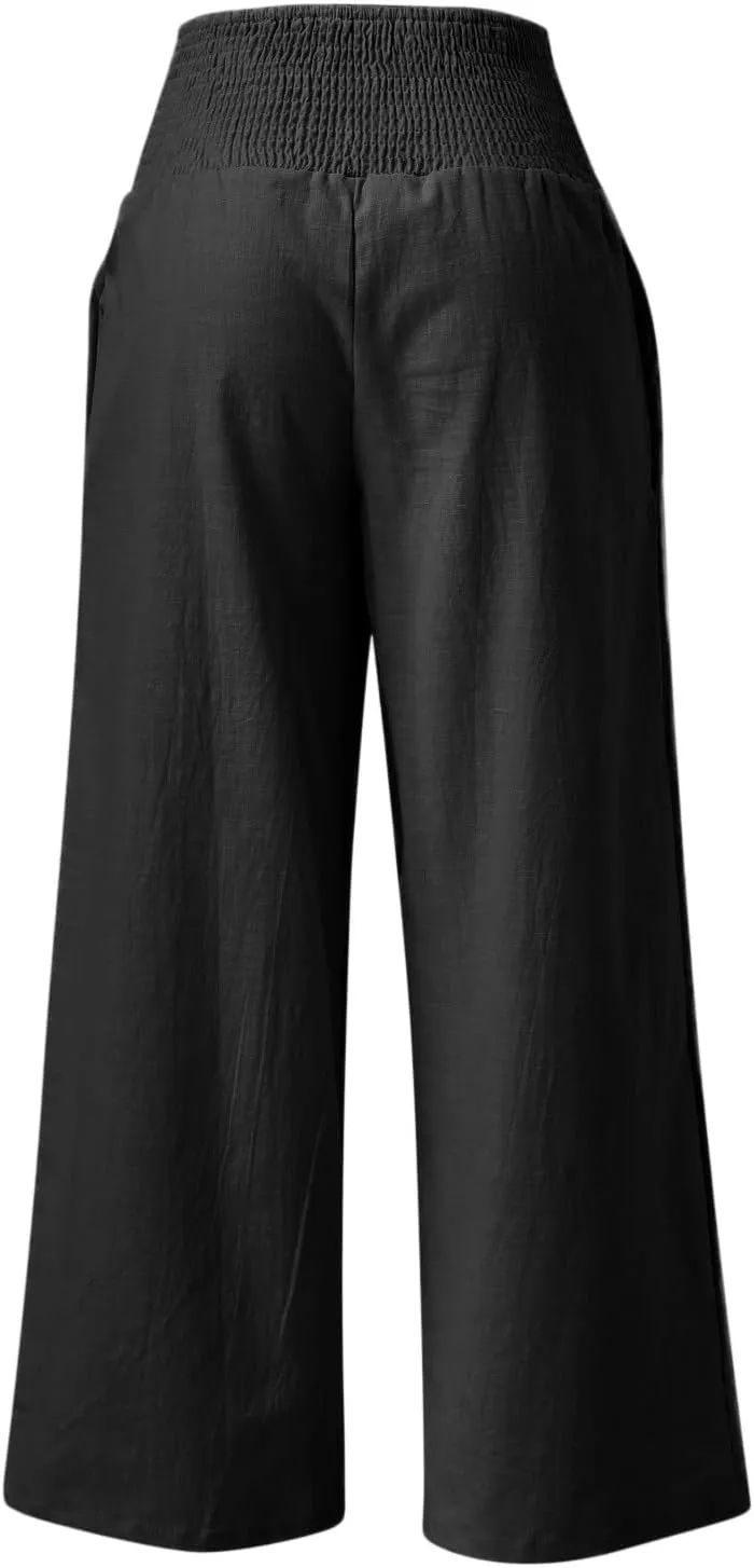 Plus Size Wide Leg Pants for Women Loose Fit Elastic High Waisted Straight Leg Palazzo Pant with Pockets Lounge Trousers