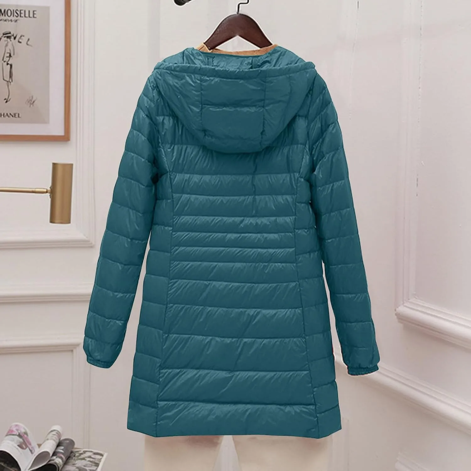 Puffer Jackets Women Lightweight Full Zipper Quilted Jacket Long Sleeve down Jackets Winter Outerwear with Hood