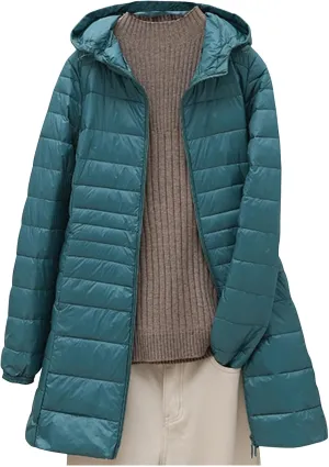 Puffer Jackets Women Lightweight Full Zipper Quilted Jacket Long Sleeve down Jackets Winter Outerwear with Hood