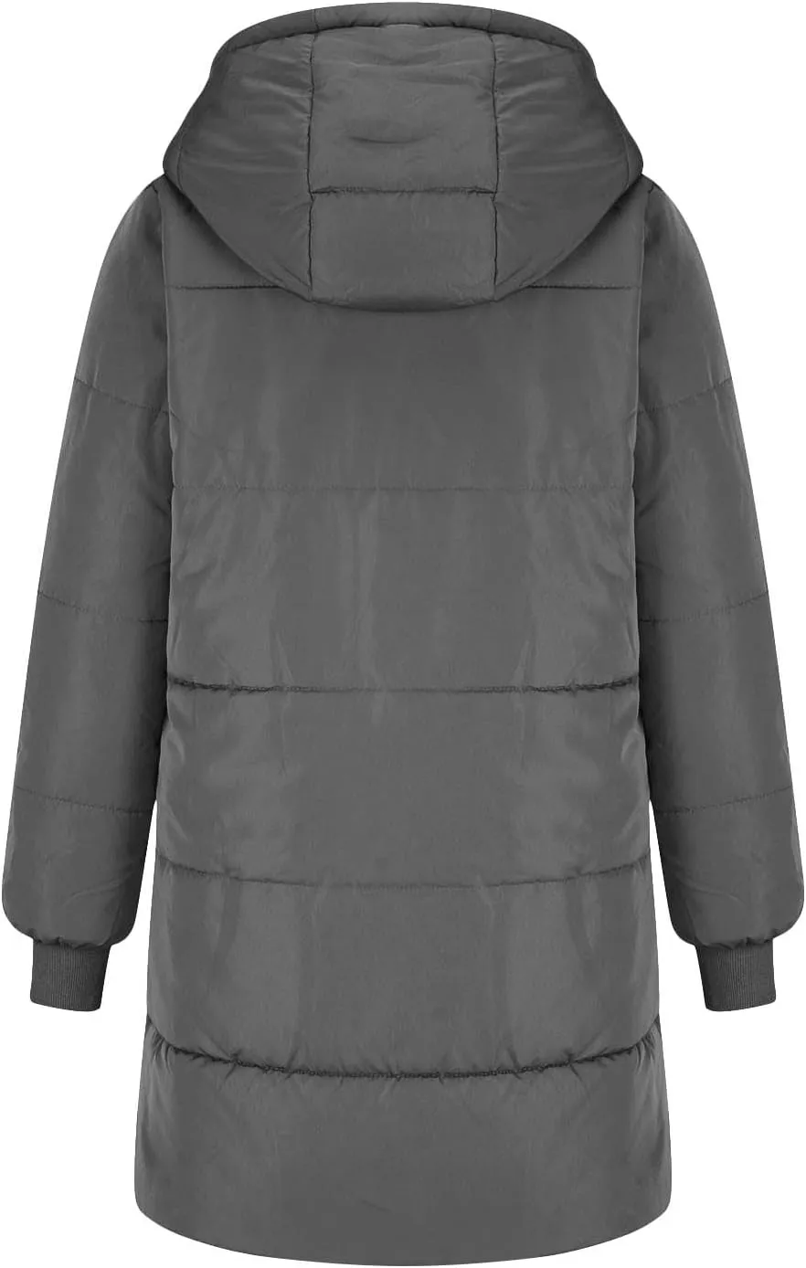 Sherpa Lined Jacket Women Long Hooded Warm Winter Coats Thick Padded Full Zip Up Button Down Puffer Coat with Pockets