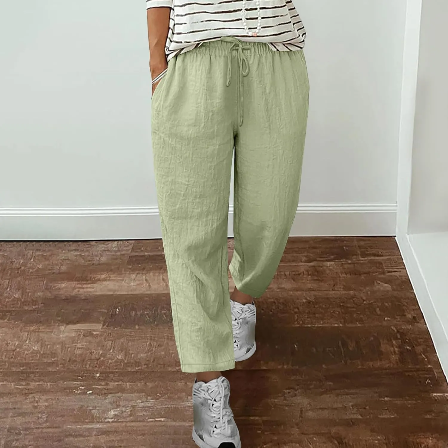 Summer Cotton Linen Pants for Women Boho Casual Loose Plus Size High Waist Lounge Trousers Straight Leg Beach Outfits