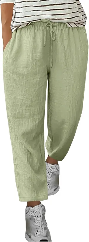 Summer Cotton Linen Pants for Women Boho Casual Loose Plus Size High Waist Lounge Trousers Straight Leg Beach Outfits