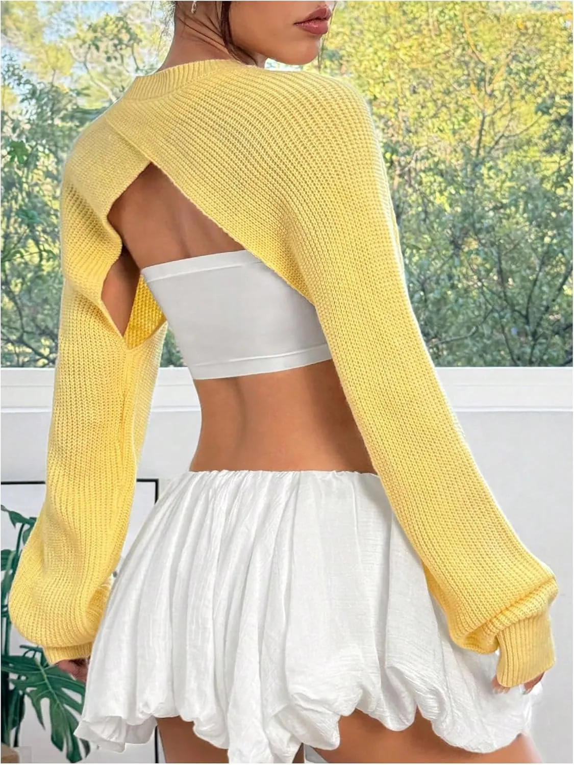 SweatyRocks Women's Cropped Sweater Wrap Crewneck Long Sleeve Knit Pullover Tops