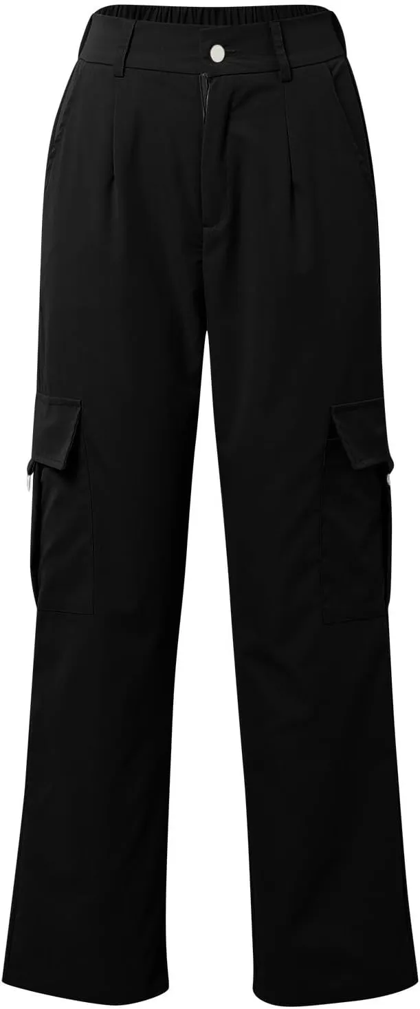 Women's Hiking Wide Leg Cargo Pants Lightweight Quick Dry Outdoor Buttons High Waisted Workout Pants with Pockets