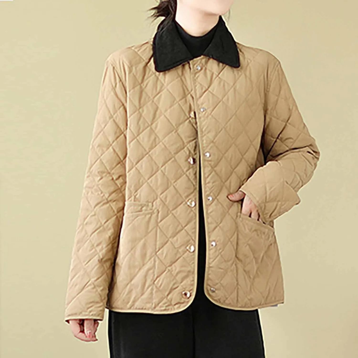 Womens Winter Coats Lightweight Quilted Jackets Casual Puffer Jackets Thicken Long Sleeve Short Down Coats Warm Outwear