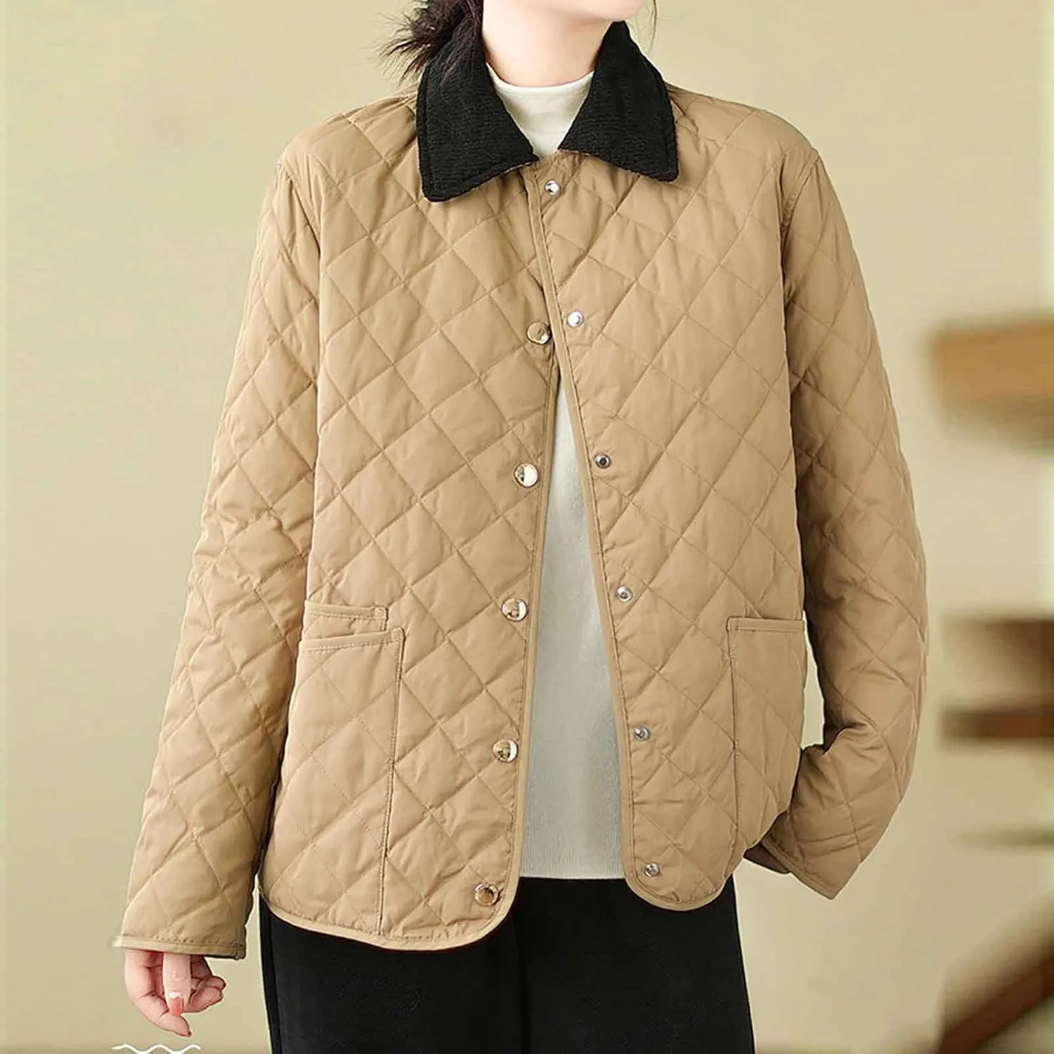 Womens Winter Coats Lightweight Quilted Jackets Casual Puffer Jackets Thicken Long Sleeve Short Down Coats Warm Outwear