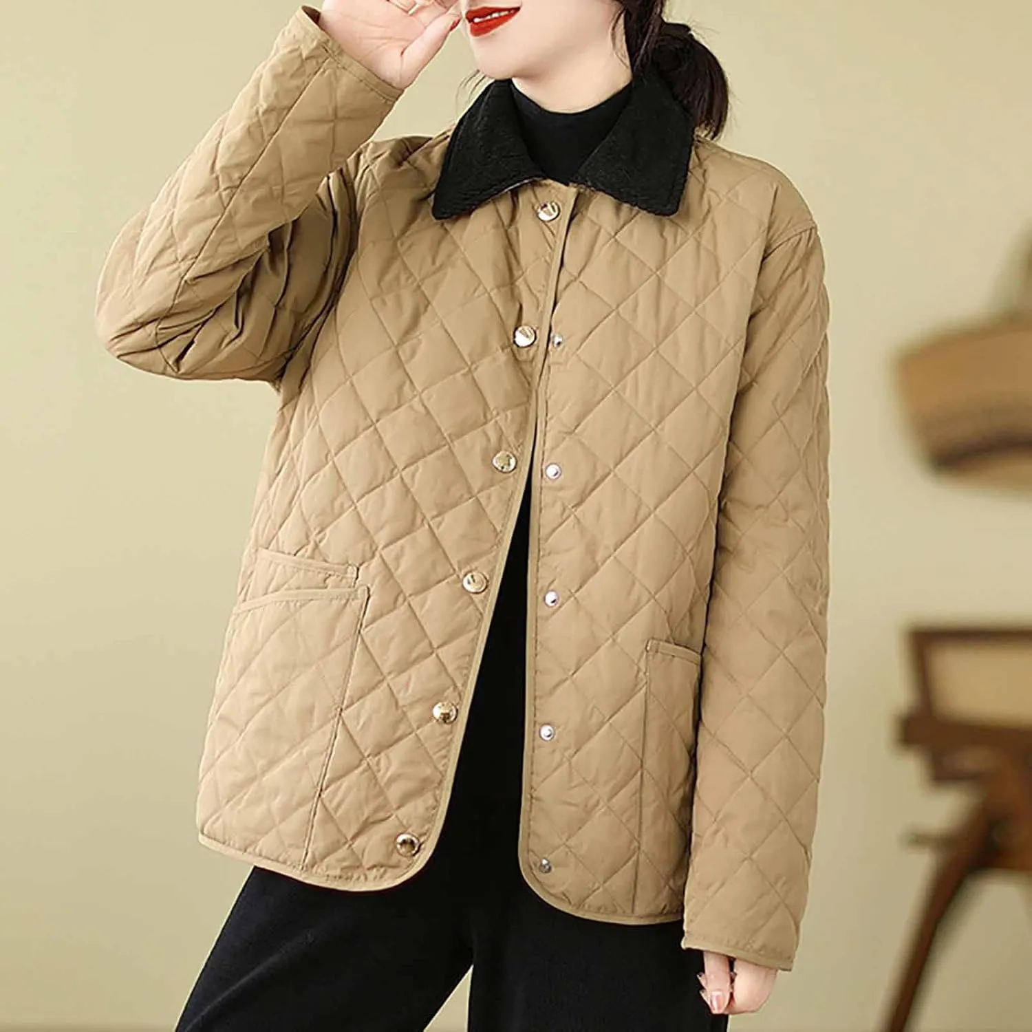 Womens Winter Coats Lightweight Quilted Jackets Casual Puffer Jackets Thicken Long Sleeve Short Down Coats Warm Outwear