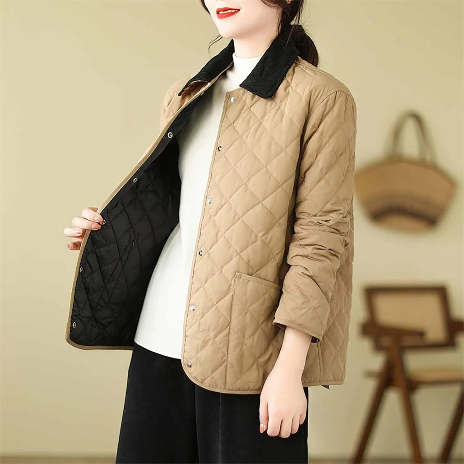 Womens Winter Coats Lightweight Quilted Jackets Casual Puffer Jackets Thicken Long Sleeve Short Down Coats Warm Outwear