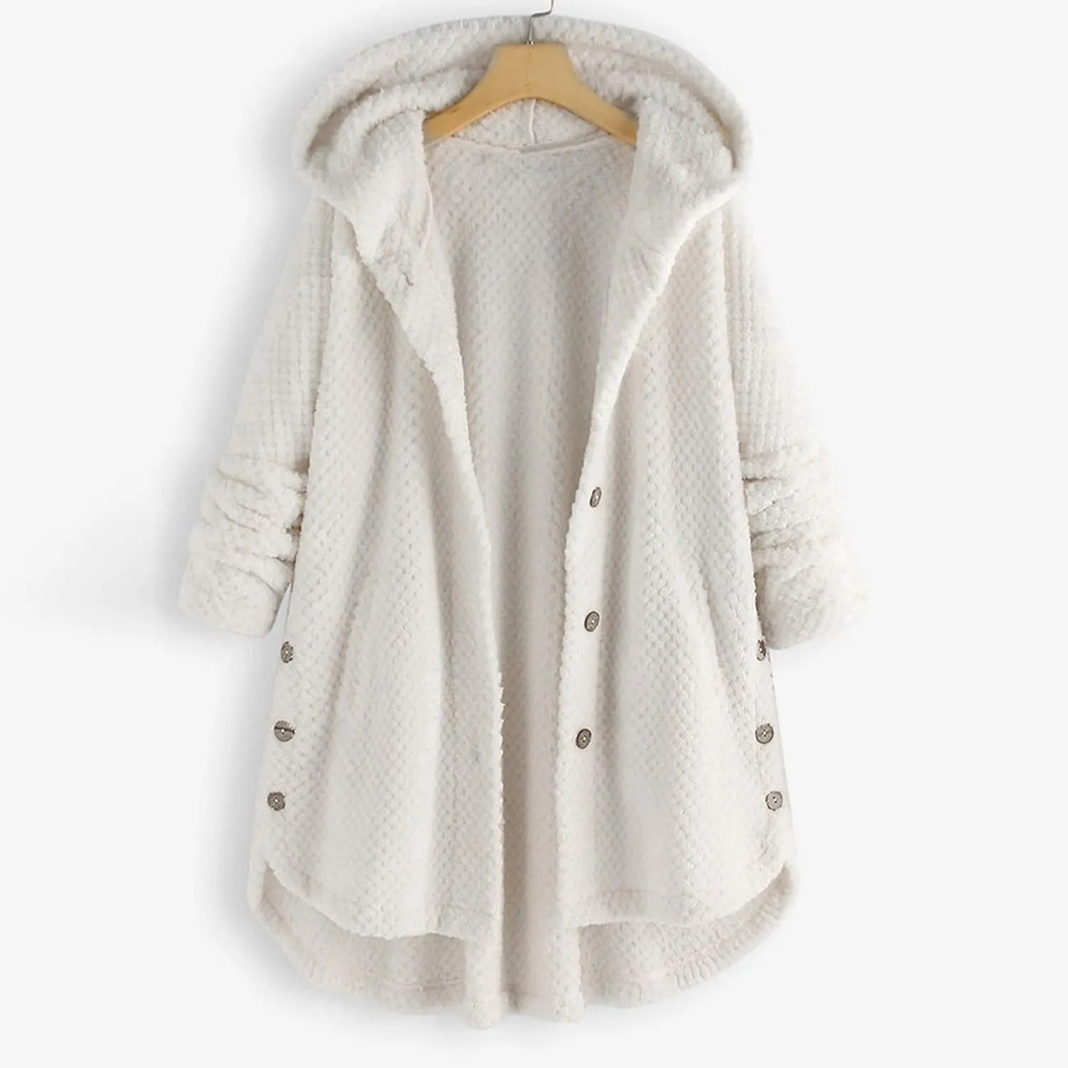 Womens Winter Fuzzy Fleece Jacket Hem Plus Size Hoodie Top Sweater Blouse Hooded Coats Fur Coats for