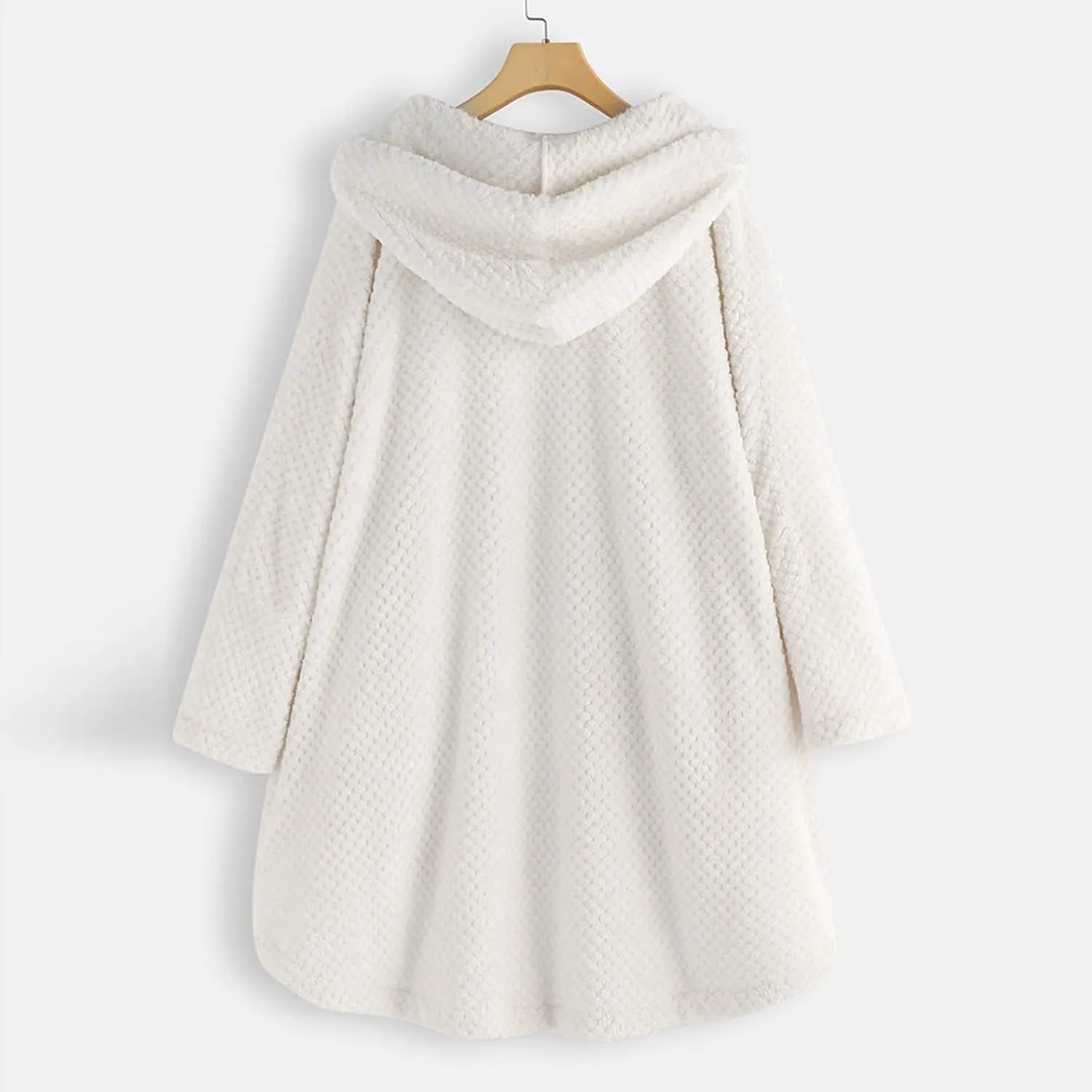 Womens Winter Fuzzy Fleece Jacket Hem Plus Size Hoodie Top Sweater Blouse Hooded Coats Fur Coats for
