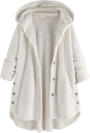 Womens Winter Fuzzy Fleece Jacket Hem Plus Size Hoodie Top Sweater Blouse Hooded Coats Fur Coats for