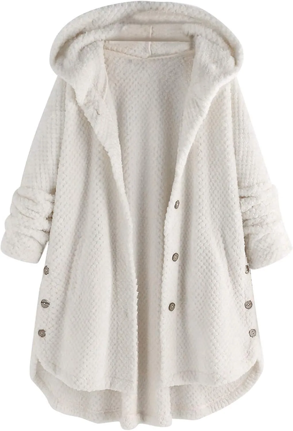 Womens Winter Fuzzy Fleece Jacket Hem Plus Size Hoodie Top Sweater Blouse Hooded Coats Fur Coats for